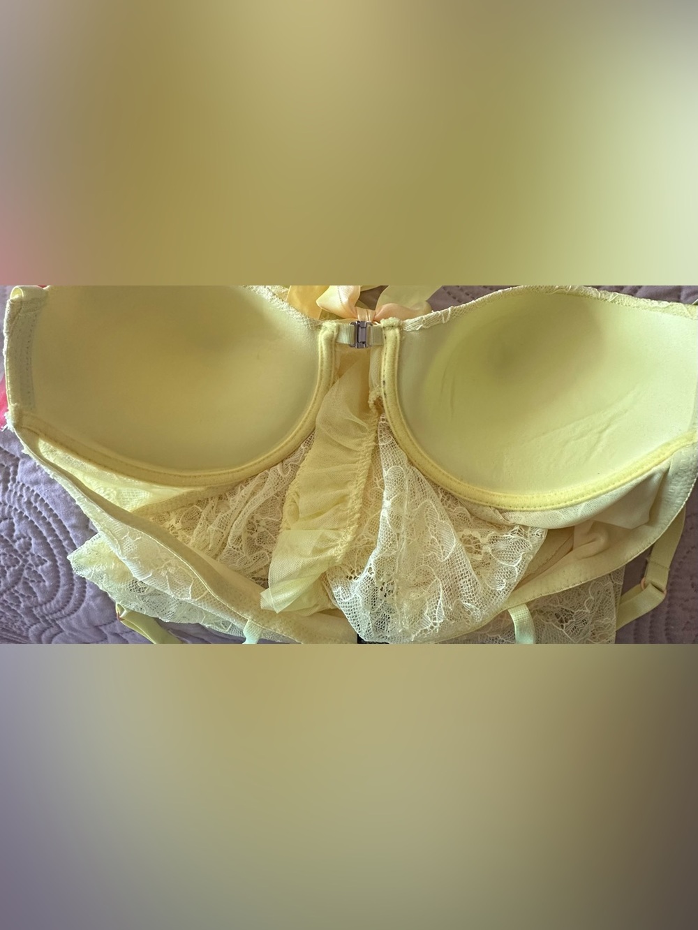 La Senza Yellow Lace Babydoll Chemise with Ribbon Tie Y2K Ethereal Fairycore - Picture 9 of 9